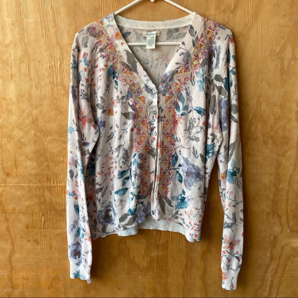 Sundance Embroidered Floral Cream cardigan